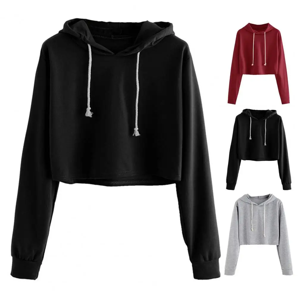 Women Solid Color Hoodie Elastic Cuff Pullover Hooded Sweatshirt for Women Stylish Women's Drawstring Hoodie for Fall for Women