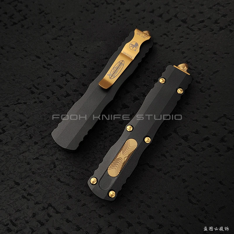 FOOH KNIFE STUDIO NEW DIRAC SERIES MICRO Tactical TECH ''GOLDEN BRASS'' DIRAC D2 STEEL CNC Aluminum Handle EDC Self Defense Tool