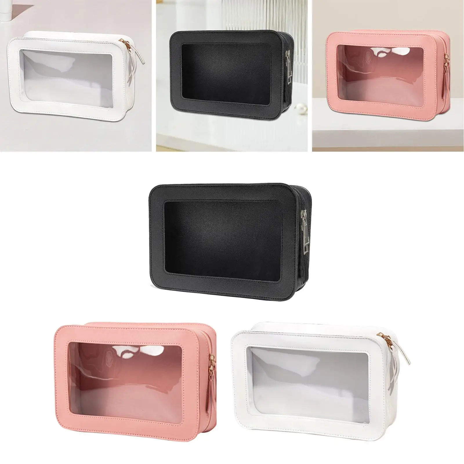 Women Makeup Bag with Clear Window Accessories Compact Cosmetic Bag Organizer PVC Cosmetic Pouch Toiletry Bag for Travel Home