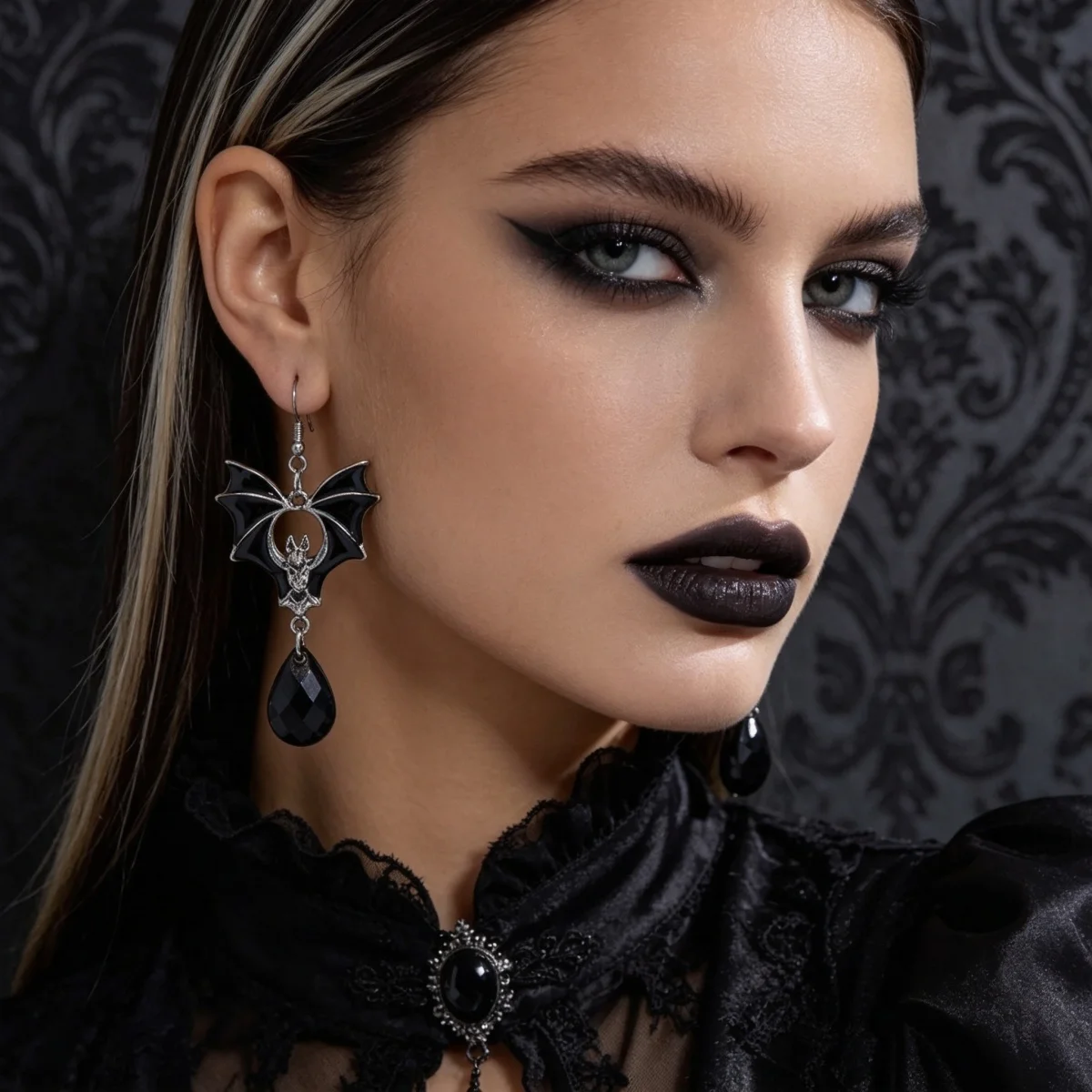 Halloween Schwarze Rote Fledermaus Wassertropfen Kristall Quasten-Ohrringe für Frauen Männer Gothic Cosplay Fledermausflügel Tier-Ohrring Schmuck – Detail 9