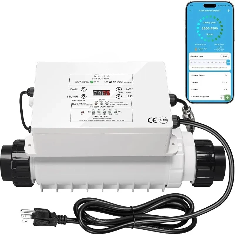 WiFi Salt Chlorine Generator, Salt Chlorination System with APP Remote Control, USA Titanium Cell, Designed for In-Groun