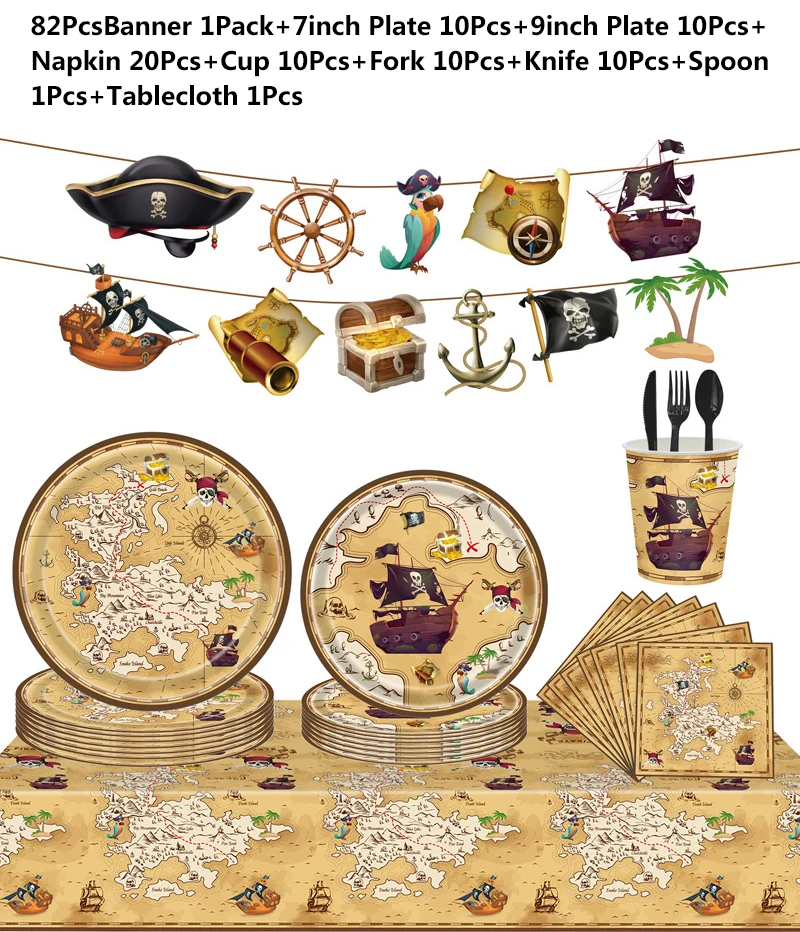 

Pirate Treasure Hunt Theme Birthday Party Supplies Boys Favors Party Decoration Banner Plate Napkin Cup Tablecloth Baby Shower