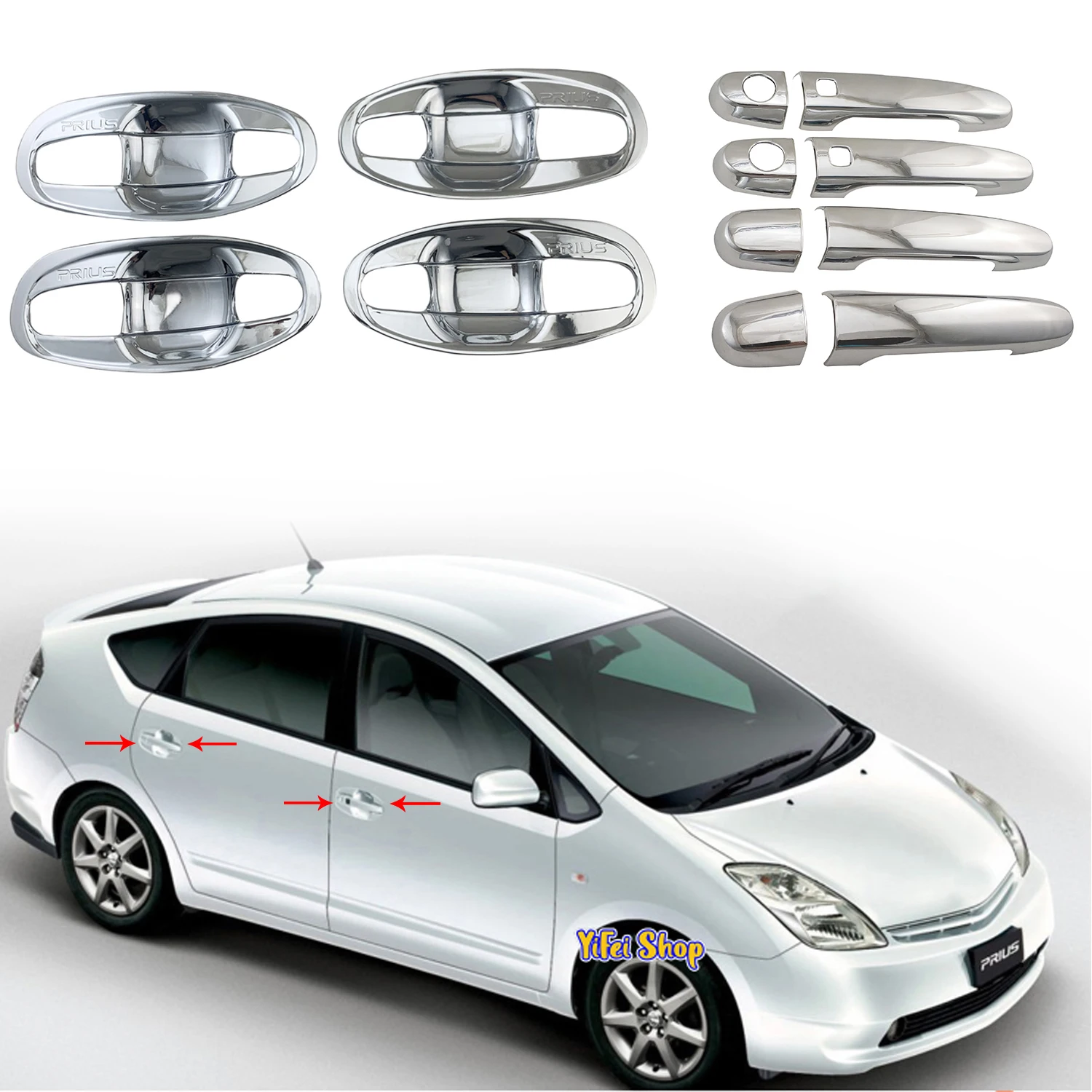 Car ABS Chrome Carbon Accessories 2005 2007 2008 2009 2010 For Toyota Prius MK2 XW20 20 Door Handle Bowl Cover Trim Paste Style