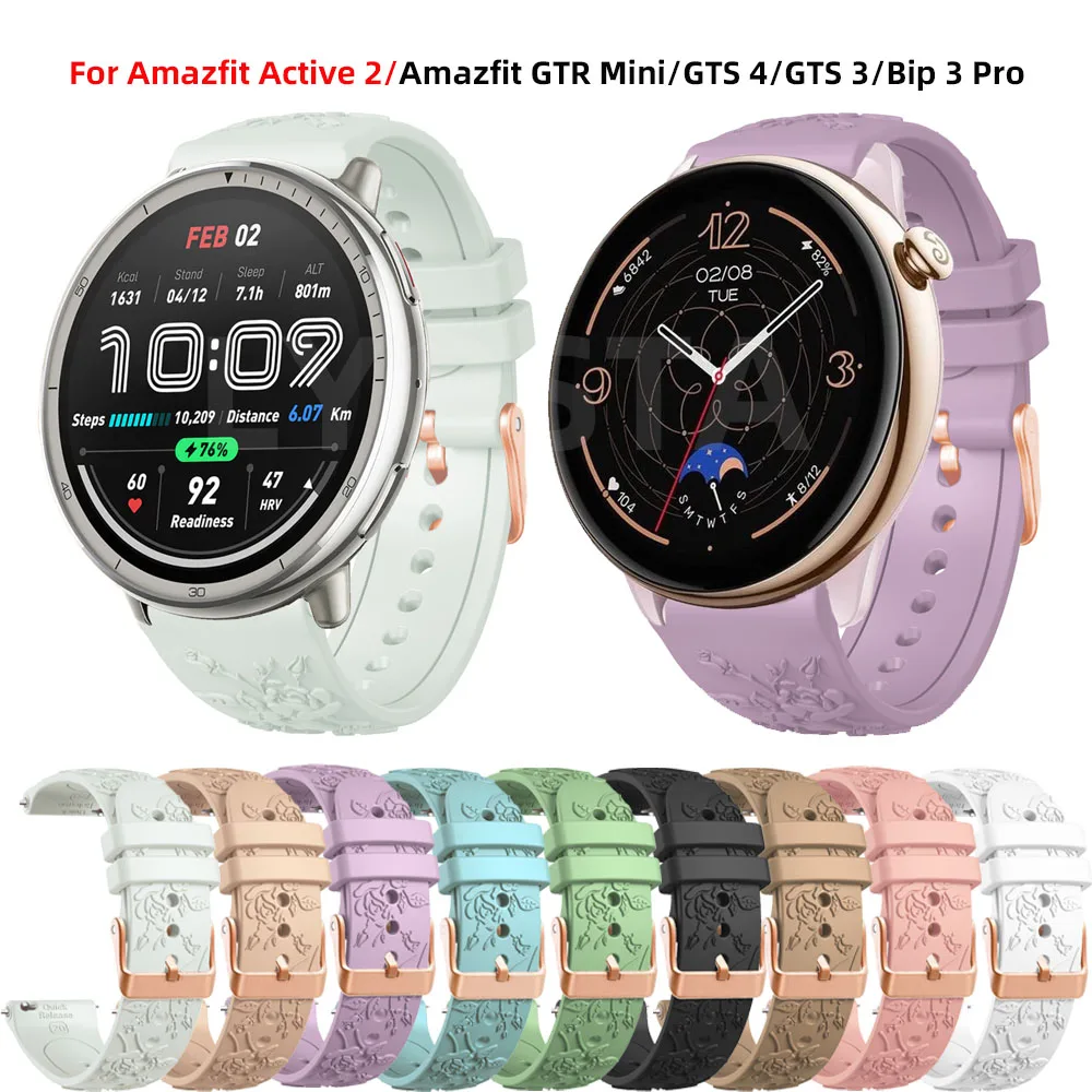 Para amazfit ativo 2/bip 3 pro/u pro 20mm pulseira de silicone para amazfit gts 4 mini/gts 3/2e/2 gtr mini pulseira