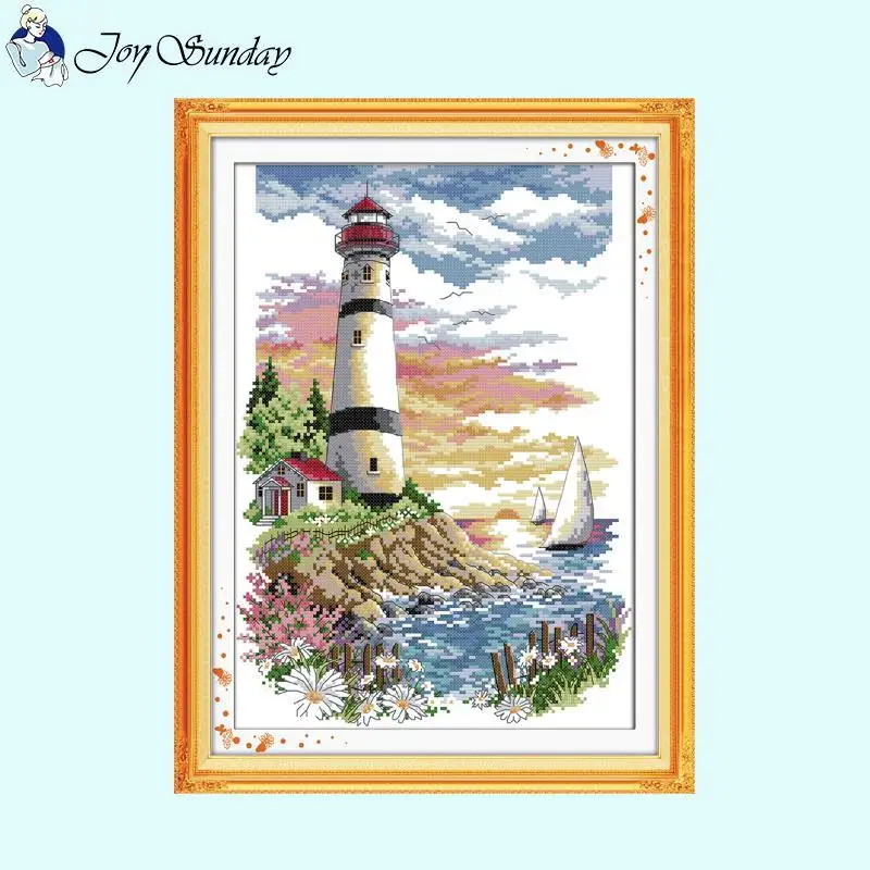 Lighthouse Scenery Pattern Cross Stitch Kit Aida 14CT 16CT 11CT  White Printed Fabric Embroidery Kit DIY Hand Sewing Home Decor