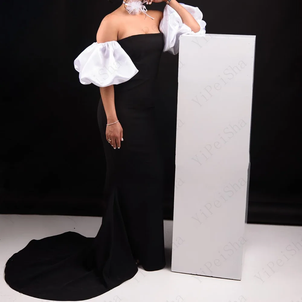 

Customized Mermaid Prom Dresses Floor-Length Strapless Short Sleeve Evening Gown Simple Fashion Draped Backless Party Gown