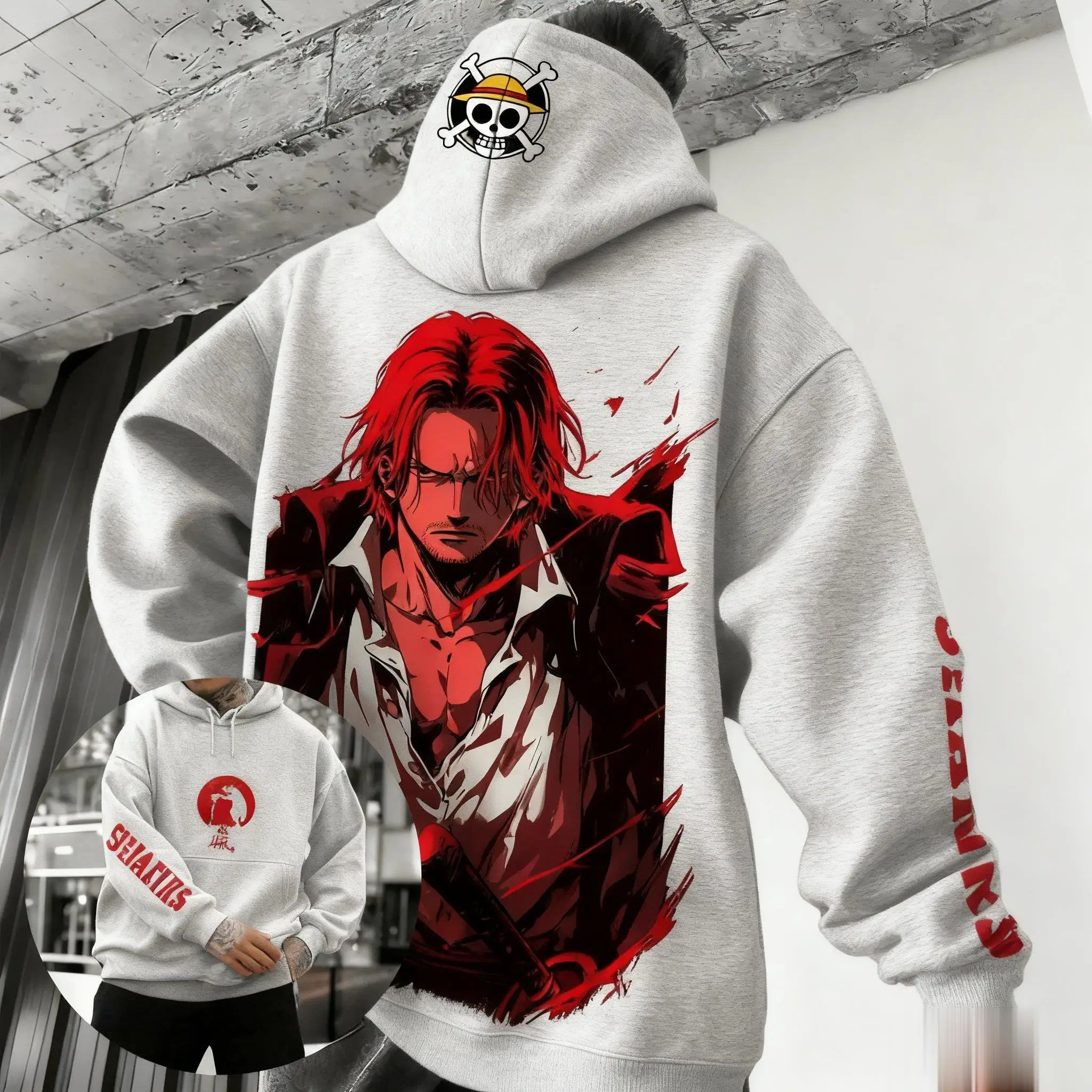 Sweat à capuche pour hommes, une pièce, Shanks, Anime, pull-over, en coton, Streetwear, décontracté, imprimé graphique japonais, ample, mode automne 2025