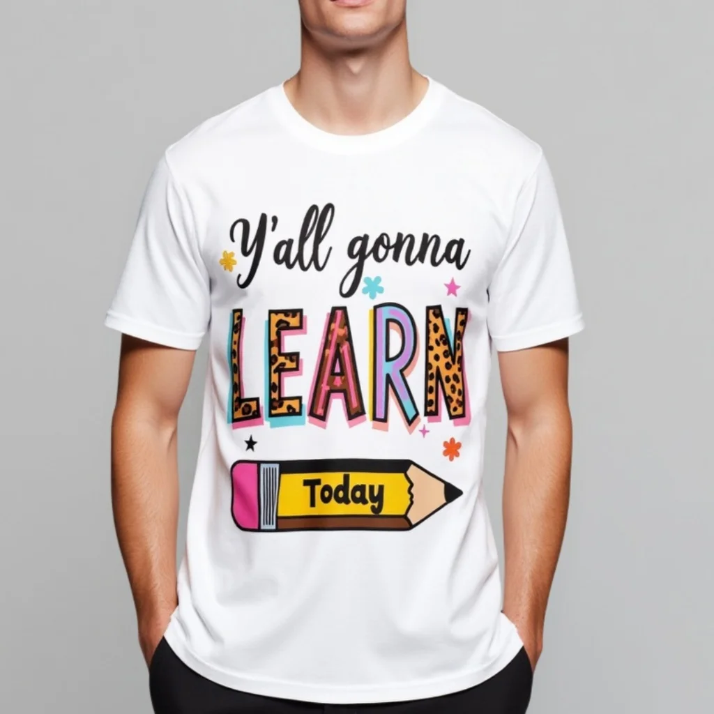 

Белая футболка Teevo с красочным принтом Y'all Gonna Learn Today для школы и повседневной носки