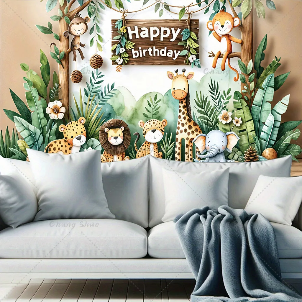 Jungle Safari Animal Background Banner Birthday Party Decoration Boy Kids Baby Shower Wild One Woodland Party Backdrop Custom