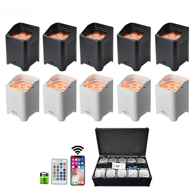 Mglight 10pcs LED Battery Par Light RGBWA UV 6in1 Indoor Uplight With Flight Case Packaging for Disco KTV Party Wedding DJ