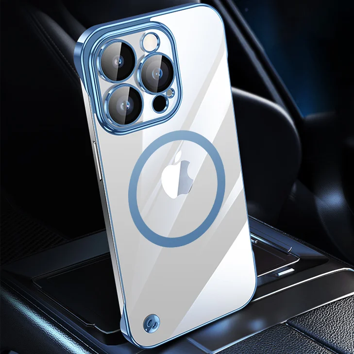 Luxuriöse, rahmenlose, magnetische Hülle mit Plating-Optik für Magsafe, dünne Schutzhülle für iPhone 16, 17, 13, 18 Pro Plus Max, kabelloses Laden, transparente, schlanke PC-Hülle – Detail 23