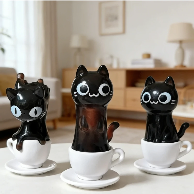 

Cat Cafe Coffee Styling Blind Box Transparent Funny Posture Action Figures Model Collection Toy Desktop Decor Holiday Gifts