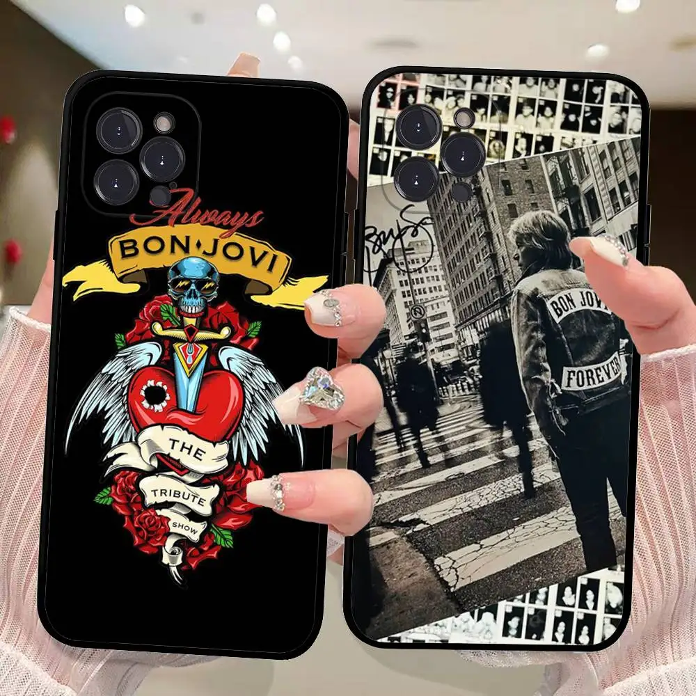 クラシックロックバンドB-Bon J-Jovi ブラック ソフトフォンケース iPhone 16 15 14 13 11 12 17 Pro Max Mini Plus対応