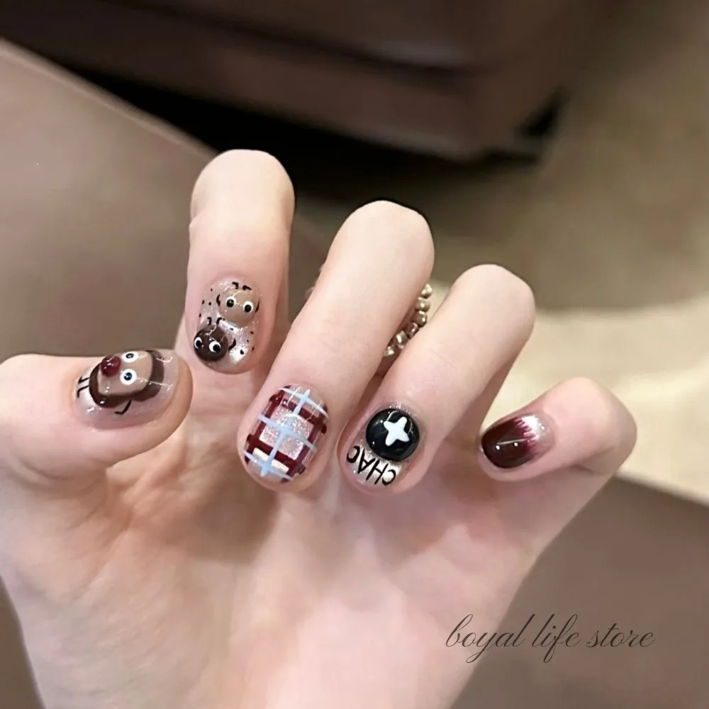 

10pcs Handmade nail tips Choco Crumble Cat Eye Fake nails Press on nails Soft gel tips nail Short nail False nails tips