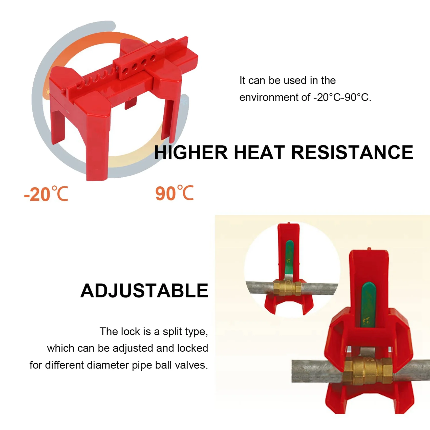 LNHF 8X Ball Valve Locking, Adjustable Ball Valve Locking Device, Small, For 1/2Inch-2-1/2Inch Outer Pipe Diameter, Red