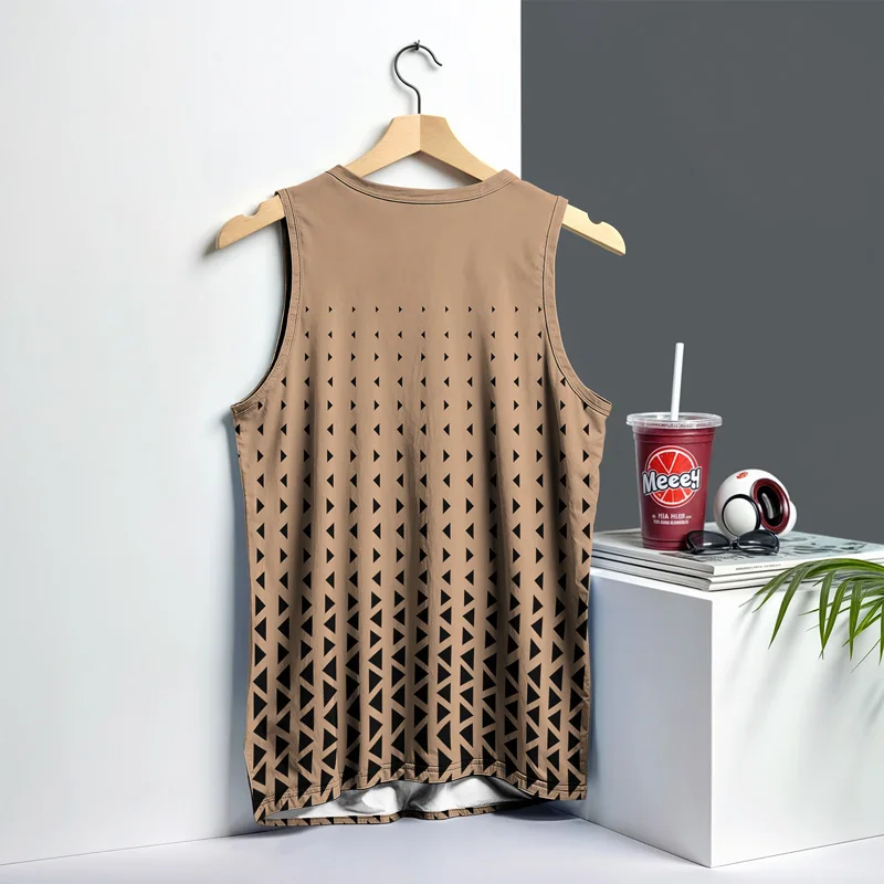 メンズレトロベストストリートファッションラウンドネックノースリーブ Tシャツプリントデイリーアウトドアスポーツフィットネスランニングトップアニマルチェック柄 Comfo