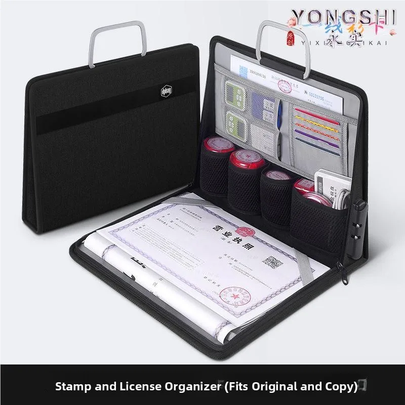 Office Stamp Storage Box Copy with Password Lock Stamp Bag License Storage Organizer Business Supplies Document Case