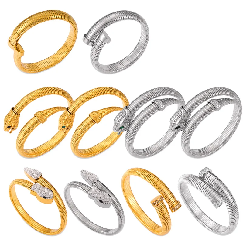 Trendy Chic Stainless Steel Snake Designer Bracelet For Women Retro Green Eyes Bangle Luxury Jewelry Wholesale