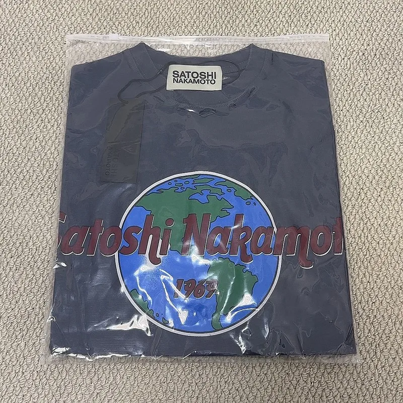 Satoshi Tshirts Rock Earth Letter Printed Vintage Loose Men Women T-shirts Washed Hole Short Sleeve Tops Summer Streetwear
