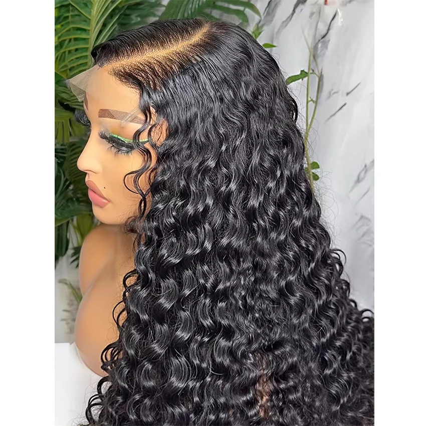 

100% Human Hair Deep Wave 30 Inch Hidden Strap 360 Full Lace Front Wigs Water Curly 13x4 Hd Lace Frontal Wig 5x5 Glueless Lace