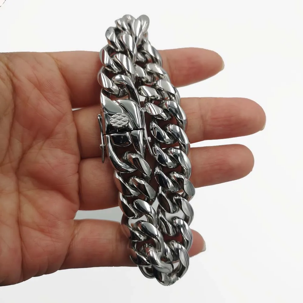 Top Quality Stainless Steel Miami Curb Cuban Chain Bracelet Hip hop Rocker Women Mens Jewelry 8/10/12/14mm