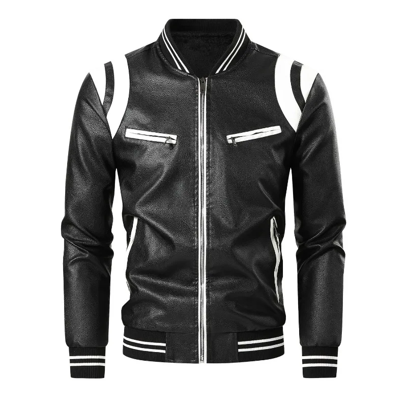 

Винтажная мужская кожаная куртка на флисовой подкладке с воротником-стойкой, ветрозащитное пальто для езды на мотоцикле для улицы ​