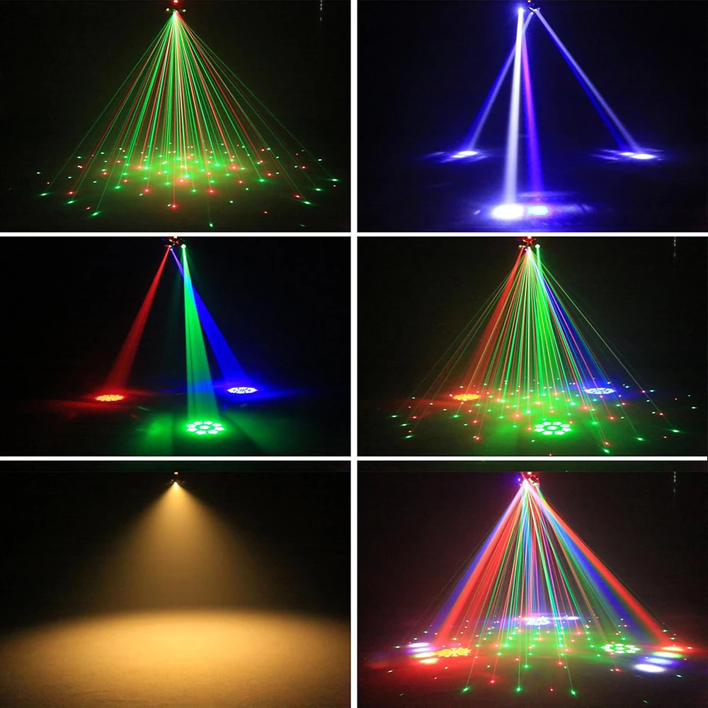Sechsarmiger Rotierender Disco-Laser mit LED-Mustern, Bühnenbeleuchtung mit Fernbedienung und DMX512 für Hochzeiten und Festivals – Detail 5