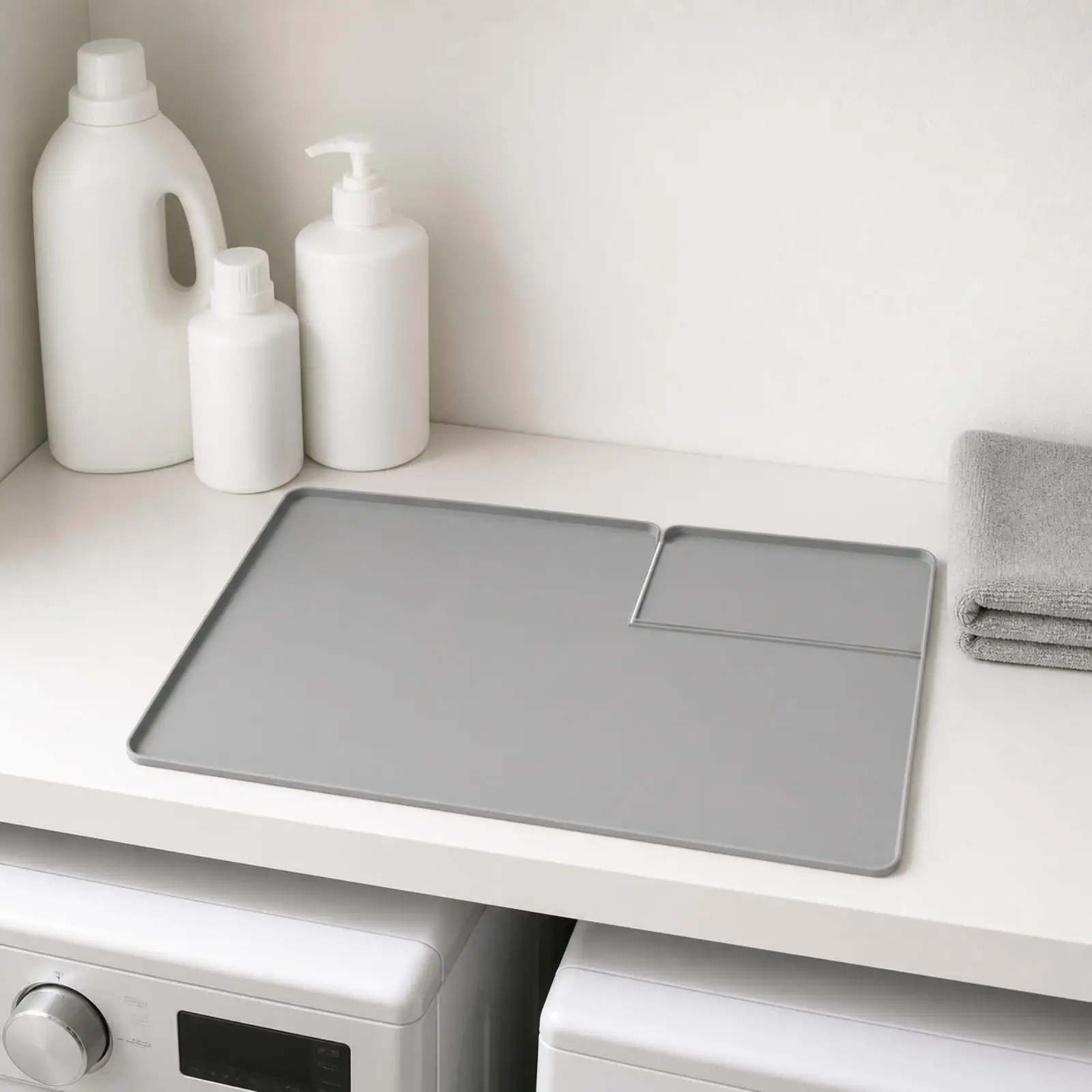 Silicone Countertop Protector Mat for Dryer Top Raised Lip Liquid Containment Pad for Laundry Room Appliance