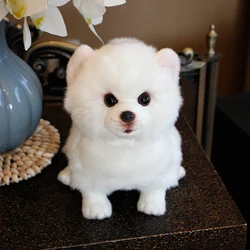 Plush Pomeranian Dog Doll Simulation Dog Stuffed Animal Toys Super Realistic Dog Toy For Pet Lovers Luxury Home Decor Snow White