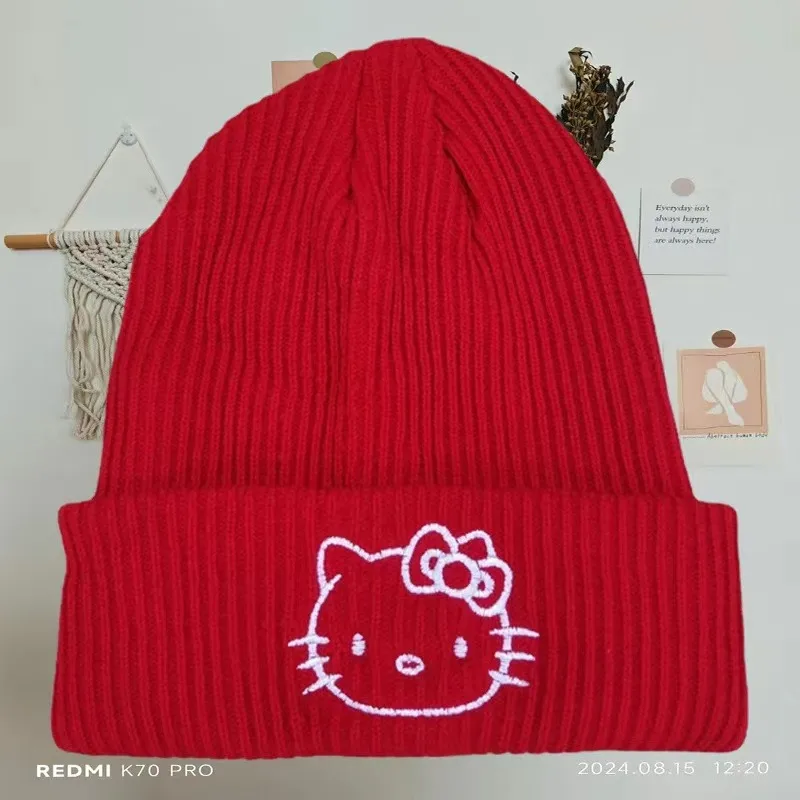 Sanrio Hello Kitty NewKawaii Crew Neck Sweater Women Knitted Matching Top Korean Autumn Winter Fashion Long Sleeve Scarf Hat Set