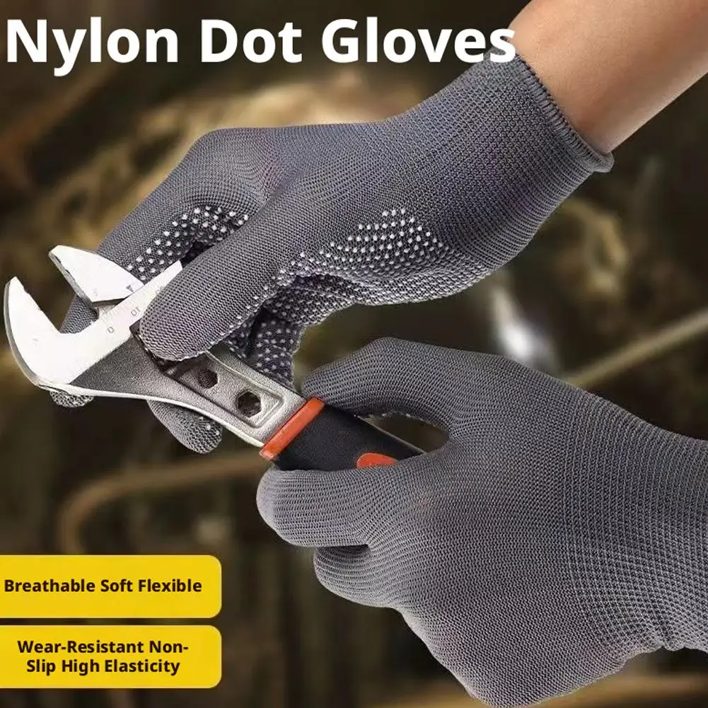 Nylon Dot Grip Gloves 10 Pairs Non-slip Safety Working Gloves for Cycling Fishing Gardening Lightweight Hand Wear