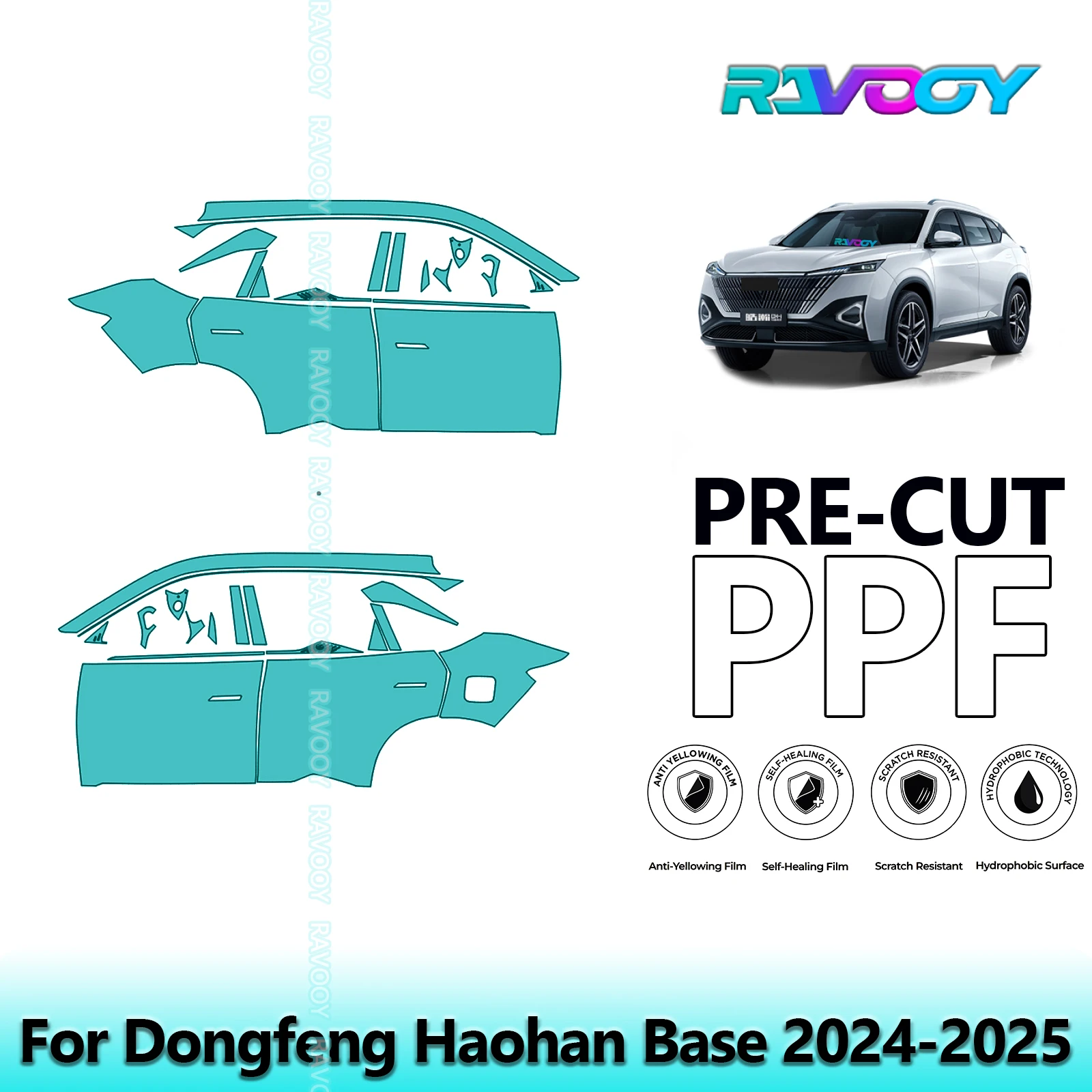 

For Dongfeng Haohan Base 2024-2025 8.5mil Clear Matte Pre-Cut PPF Door & A/B Pillar Kit TPU Paint Protection Film Set