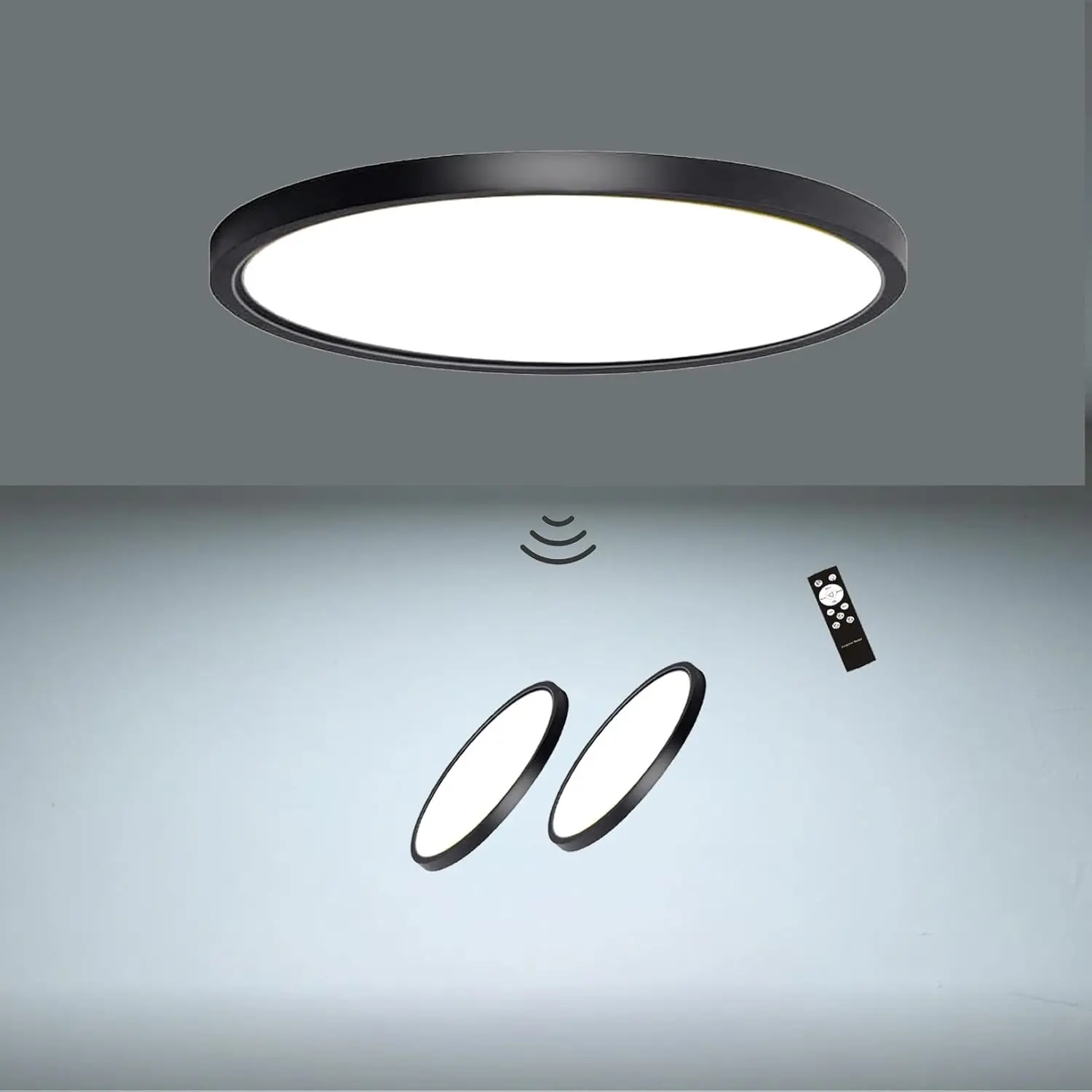 2P/4P Motion Sensor Ceiling Light ABS Material Black and White Round Ceiling Light  24W White Light Radar Motion Sensor,