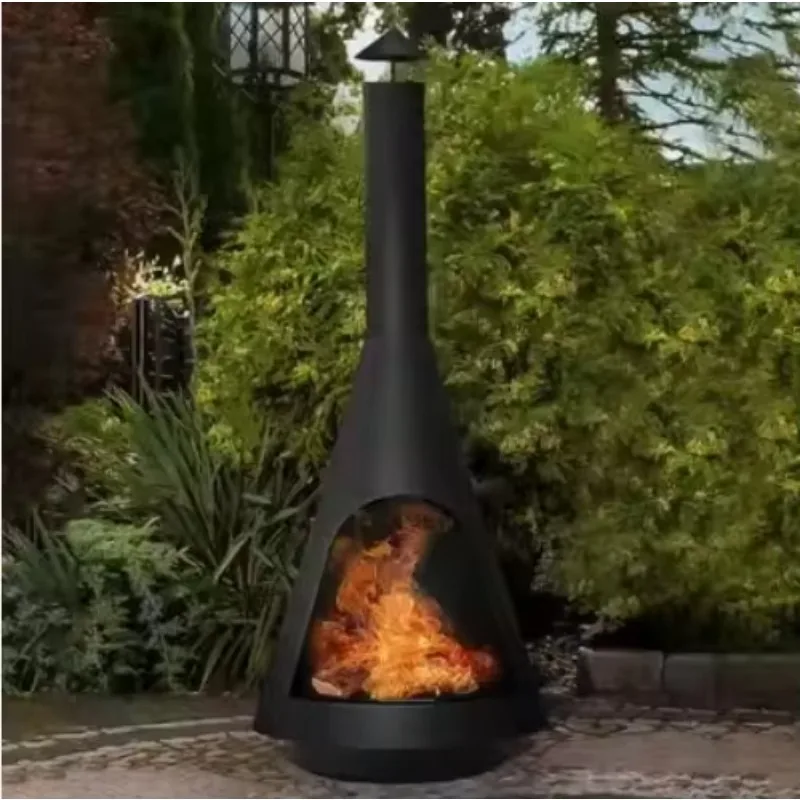 Airo High - Quality Steel Outdoor Fireplace Cone Shape with Tall Chimney Wood Fireplace Chimney Fire Pit