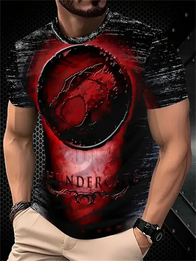 Herren-T-Shirt mit Thundercats-Logo-Aufdruck, Retro-Stil, Rot, Schwarz, Rundhalsausschnitt, kurze Ärmel, lässiges Grafik-T-Shirt