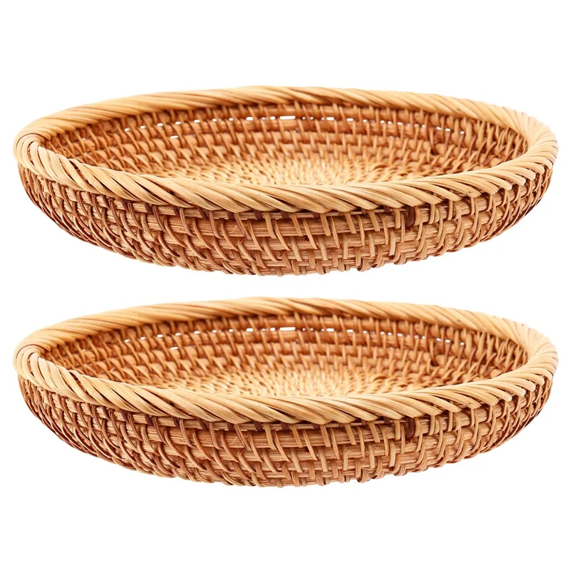 

BAAJ-2 Pack Rattan Woven Storage Basket,Bread Basket Display Basket Fruit Candy Cake Tray,For Keys,Wallet,Cell Phone(7.5Inch)
