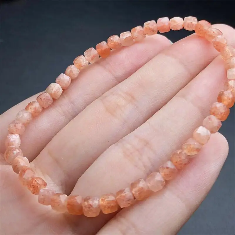 4MM Natural Gold Sunstone Cube Bracelet Reiki Healing Fengshui Stone Fashion Jewelry For Women Holiday Gift 1PCS