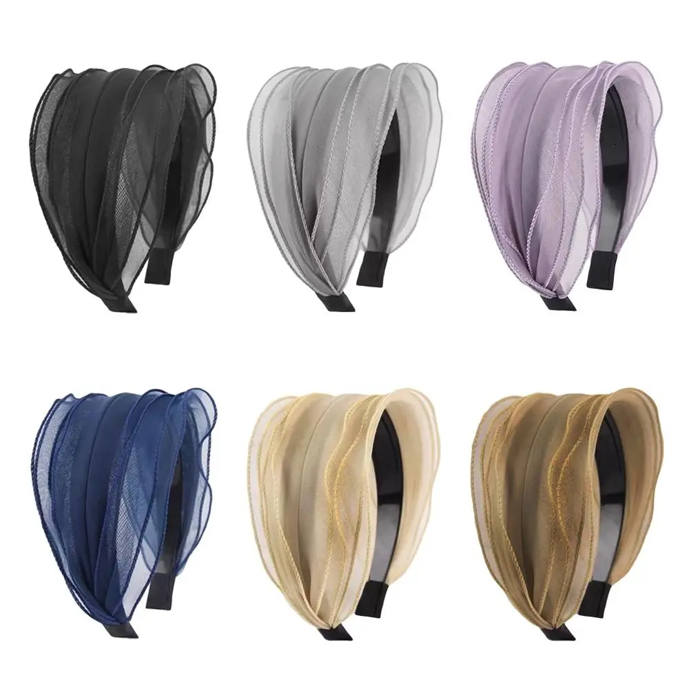 

Fashion Wide Hair Hoop Non Slip Organza Yarn Lace Hairbands Sweet Elegant Headband for Women Girls