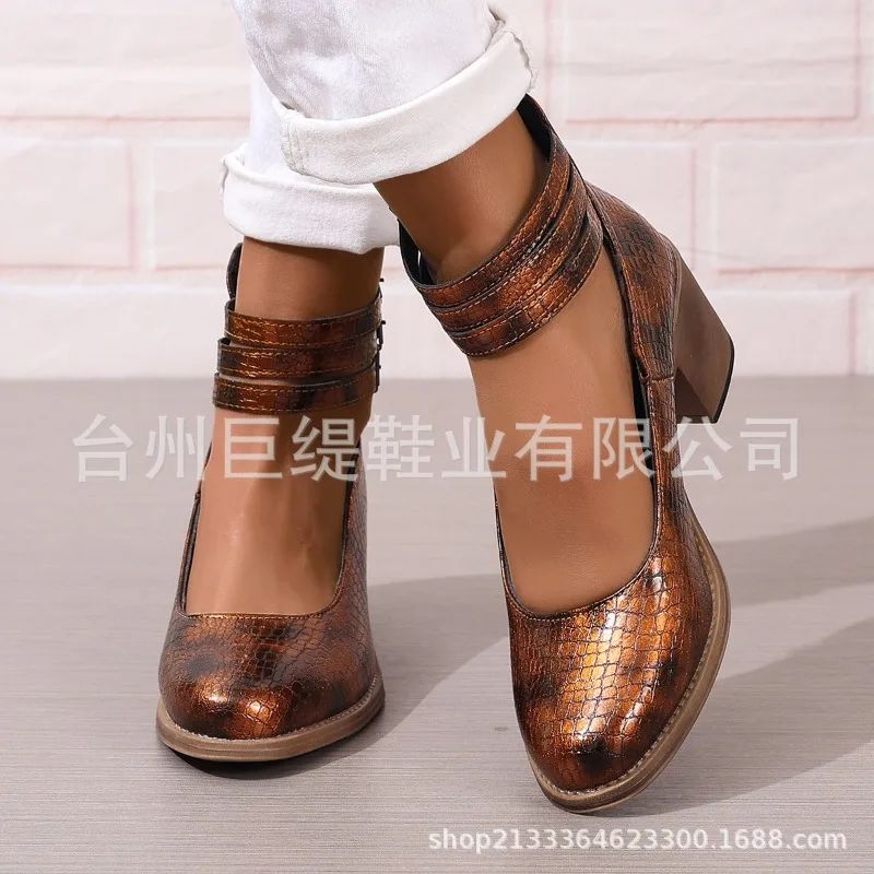 

Large Size Spring Summer High Heel Women's Single Oes Belt Bule Slip-On Faion Footwear PU Material Daily Wear