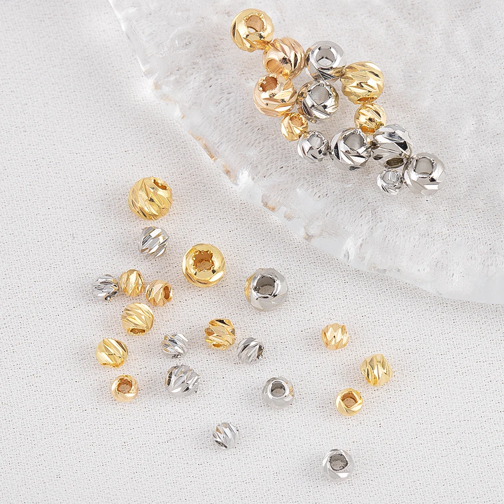 10pcs Gold Color Plated Striped Cut Flower Beads 2.5/3/4mm Copper Spacer Bead Bulk DIY Jewelry Accessories Hand Beading Material