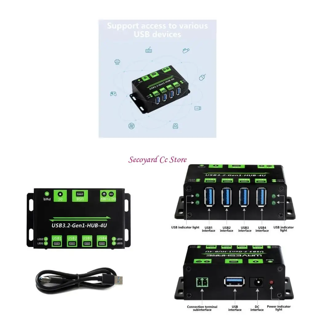 

N3UC 4 Port USB 3.2 GEN1 HUB с широким входом напряжения и отдельными защитными защитными средствами
