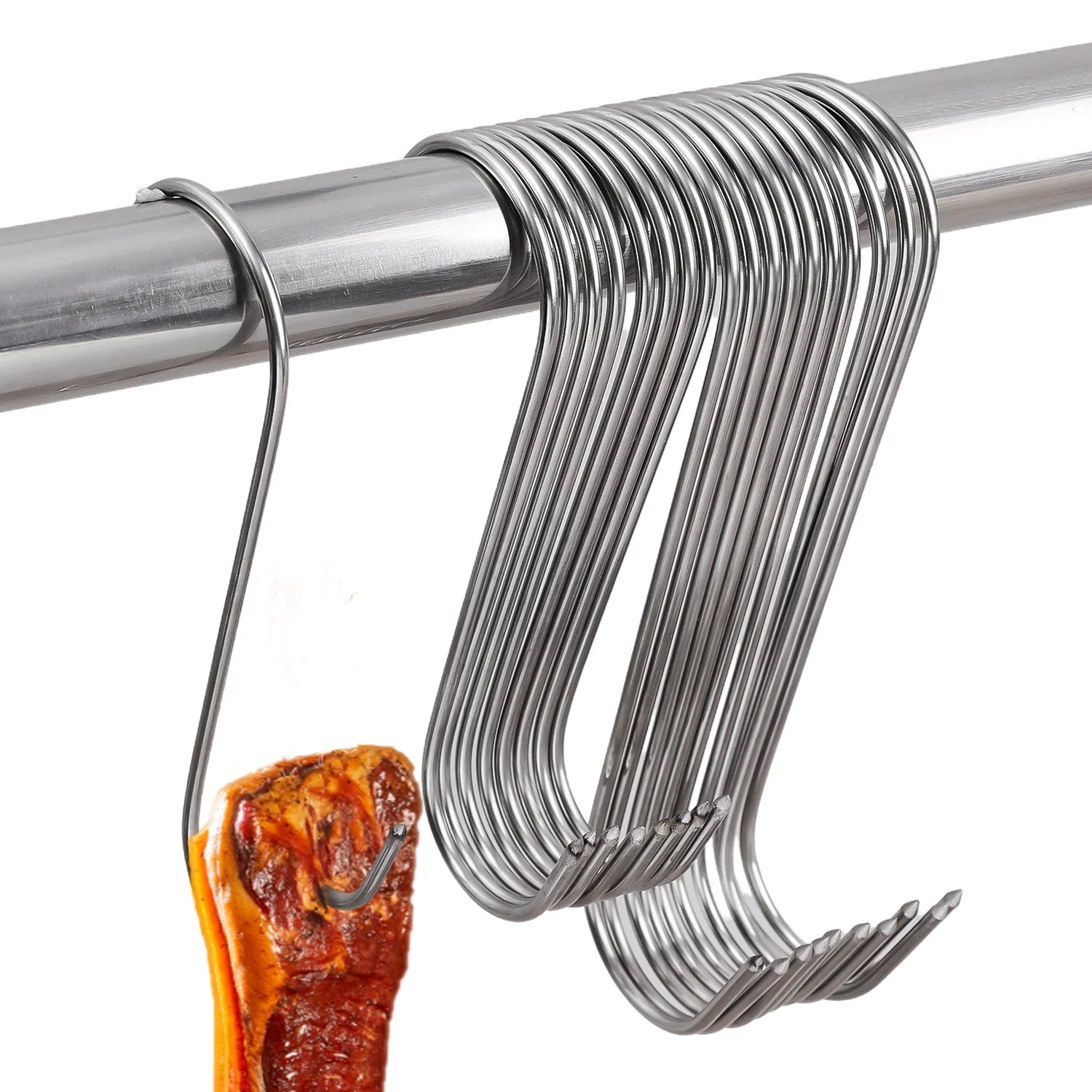 Stainless Steel S Hooks Sharp TipButcher Shop Kitchen Hanging Meat Hooks BBQ Curing Sausage Bacon Hams Smoker Duck S Hanger