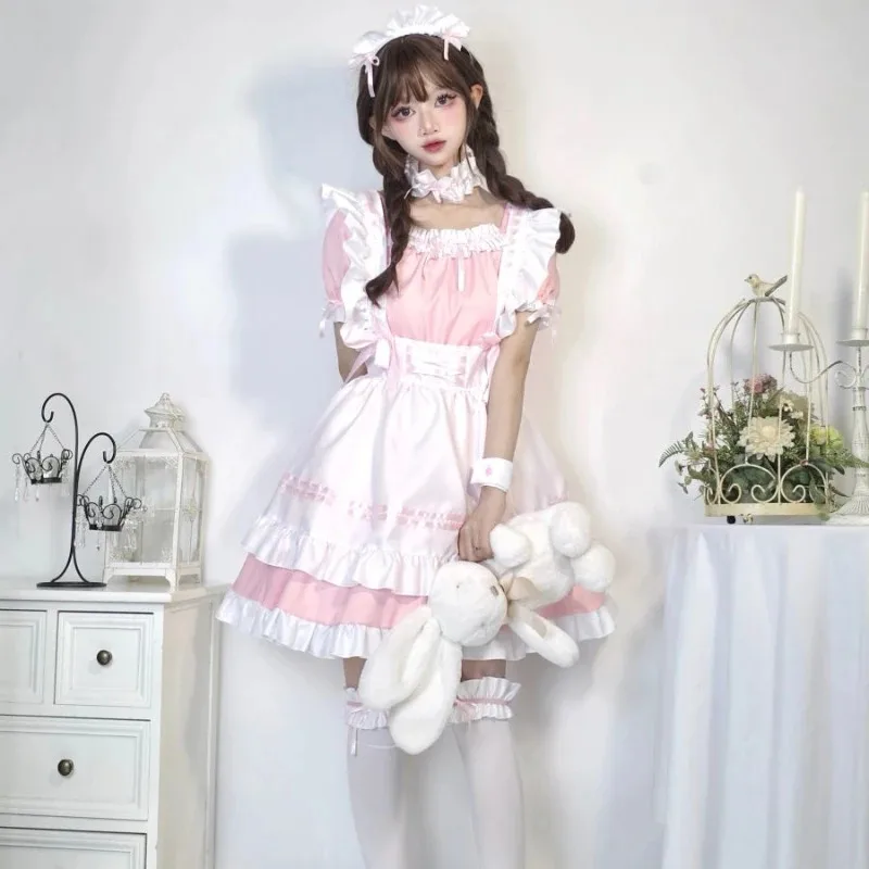 일본 고딕 시시 드레스 달콤한 여학생 할로윈 파티 메이드 역할 놀이 의상 카와이 핑크 애니메이션 쇼 의상 5XLa;6'x