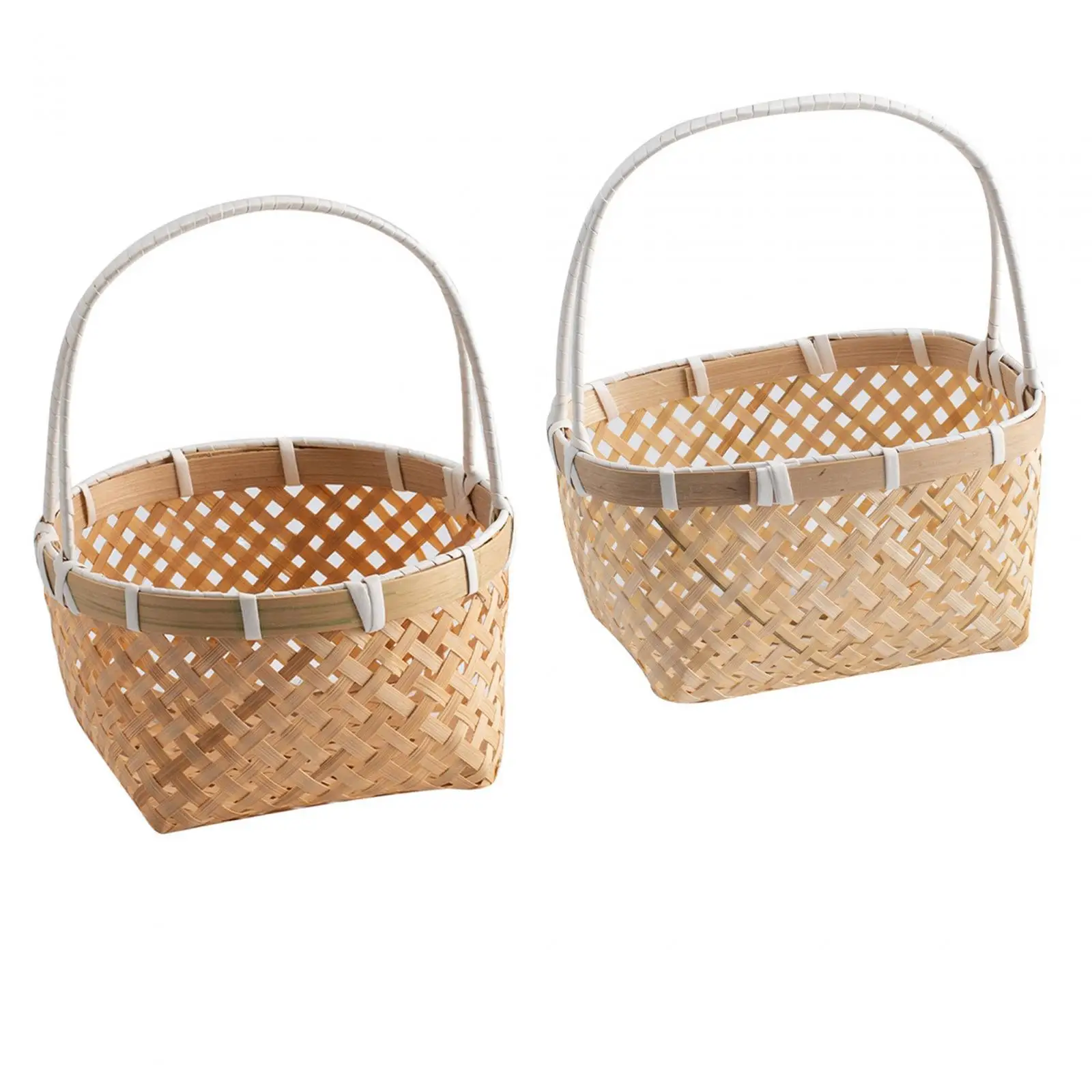 Panier tissé avec poignées, panier tissé à la main, plateaux de service, paniers de rangement pour fruits, organisateur, plateau à pain pour pique-nique
