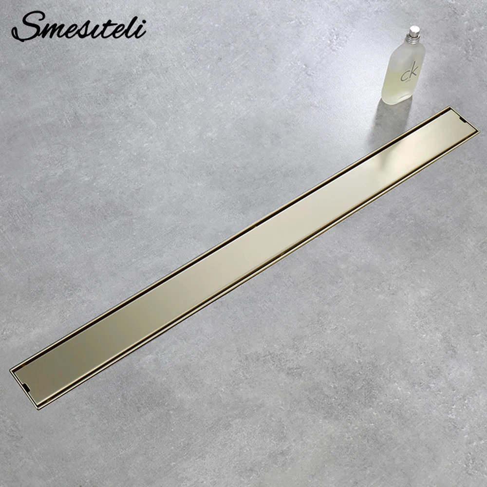 

Bathroom Floor Drain Invisible Brushed Gold Shower Drain Strainer Anti-odor Kitchen Accessories 60-100CM 304 Stainless Steel Squ