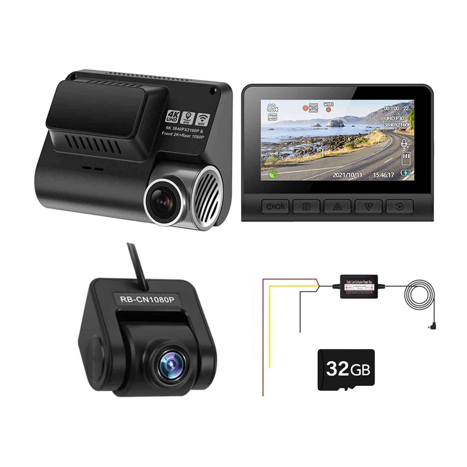 

Car Dash Cam Front Rear Dash Camera 4K/1080P Dash Cam Car DVR Recorder 170° Wide Angle WDR APP WiFi