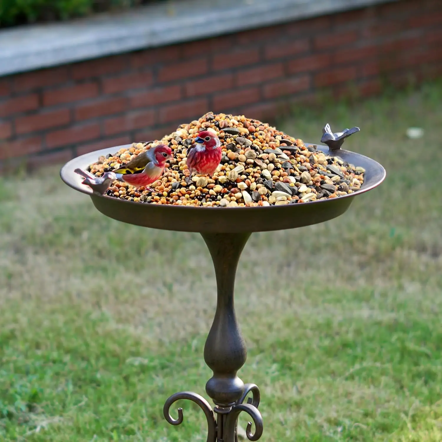 Solar Bird Bath Metal Large All Season Neutral