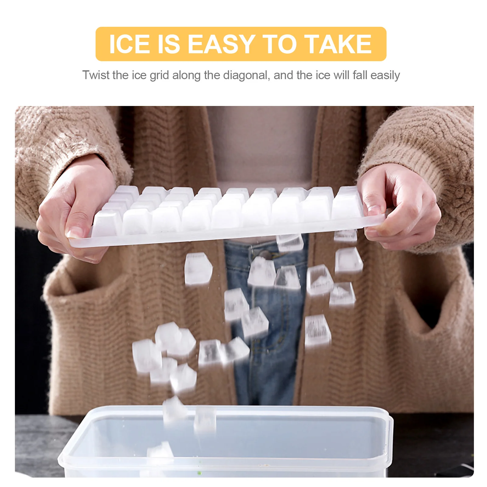 

4Pcs DIY Ice Mold Tray Box with Lid Ice Cube Tray Easy Push Bottom Storage Container Freezer Organizer Odor Free