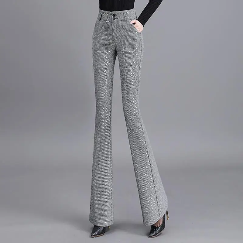 

Women's Pants 2024 Spring and Autumn SlimSlit Bottom Straight High Waist Y2k Pants Women's Bell-bottoms Pantalones Mujer J03