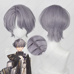 X 코스프레 가발, 회색 보라색 짧은 머리, 내열성 합성 가발, 두피 가발, 30cm